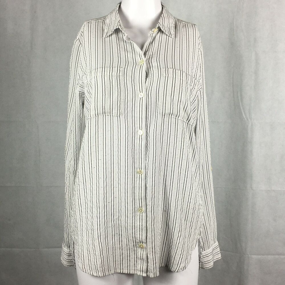 J. Jill Shirt Womens Sz S‎ Gray Striped Lightweight Long Sleeve Button Up Cuffed